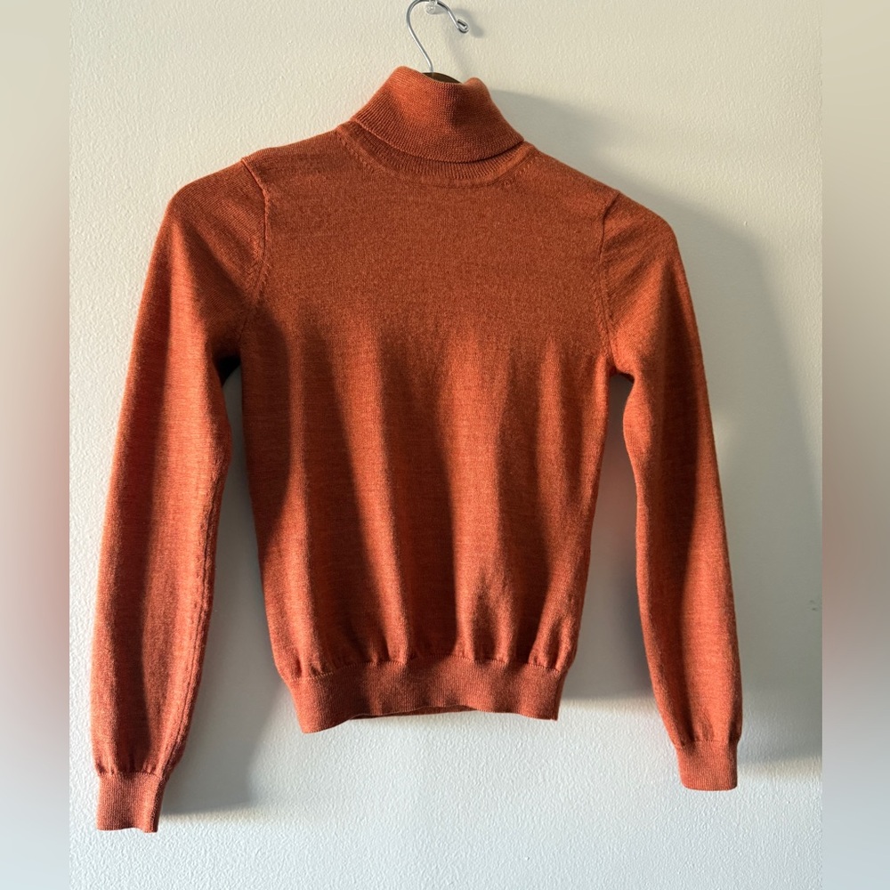 Brooks Brothers Womens Orange Merino Wool Silk Cashmere Turtleneck Sweater Small